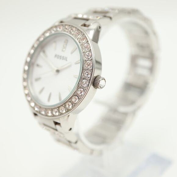 Fossil Jesse Silver Tone 34mm Gem Set Bezel Womens Watch ES2362 w New Battery - Picture 8 of 13